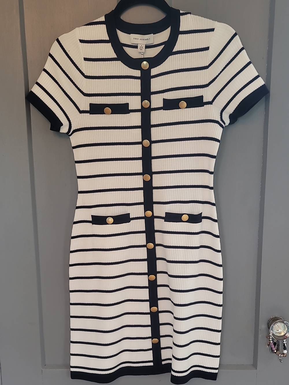 Free Assembly Navy & Cream Striped Ribbed Knit Dress